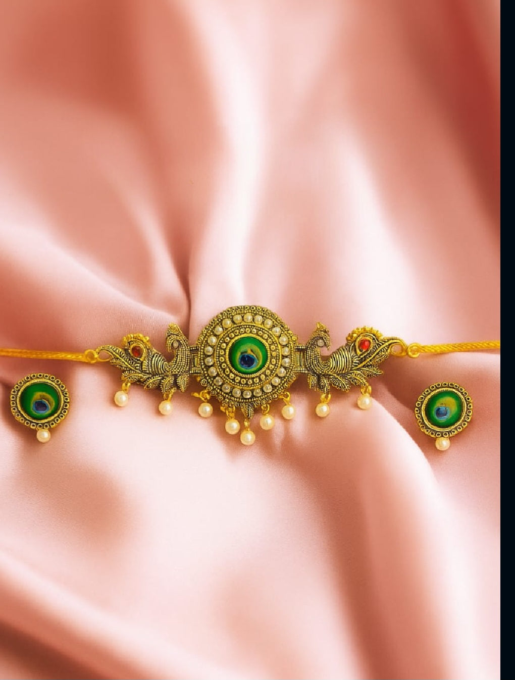 🌸 Peacock Radiance Temple Choker Set – Berry Luxe Exclusive