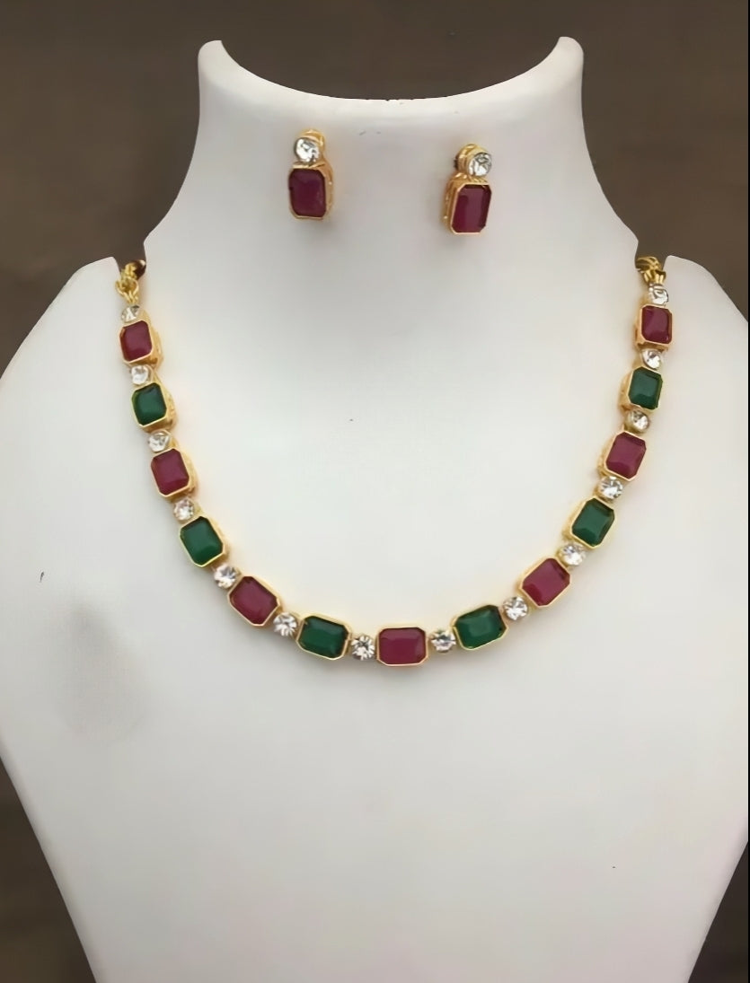Emerald Ruby Charm Necklace Set