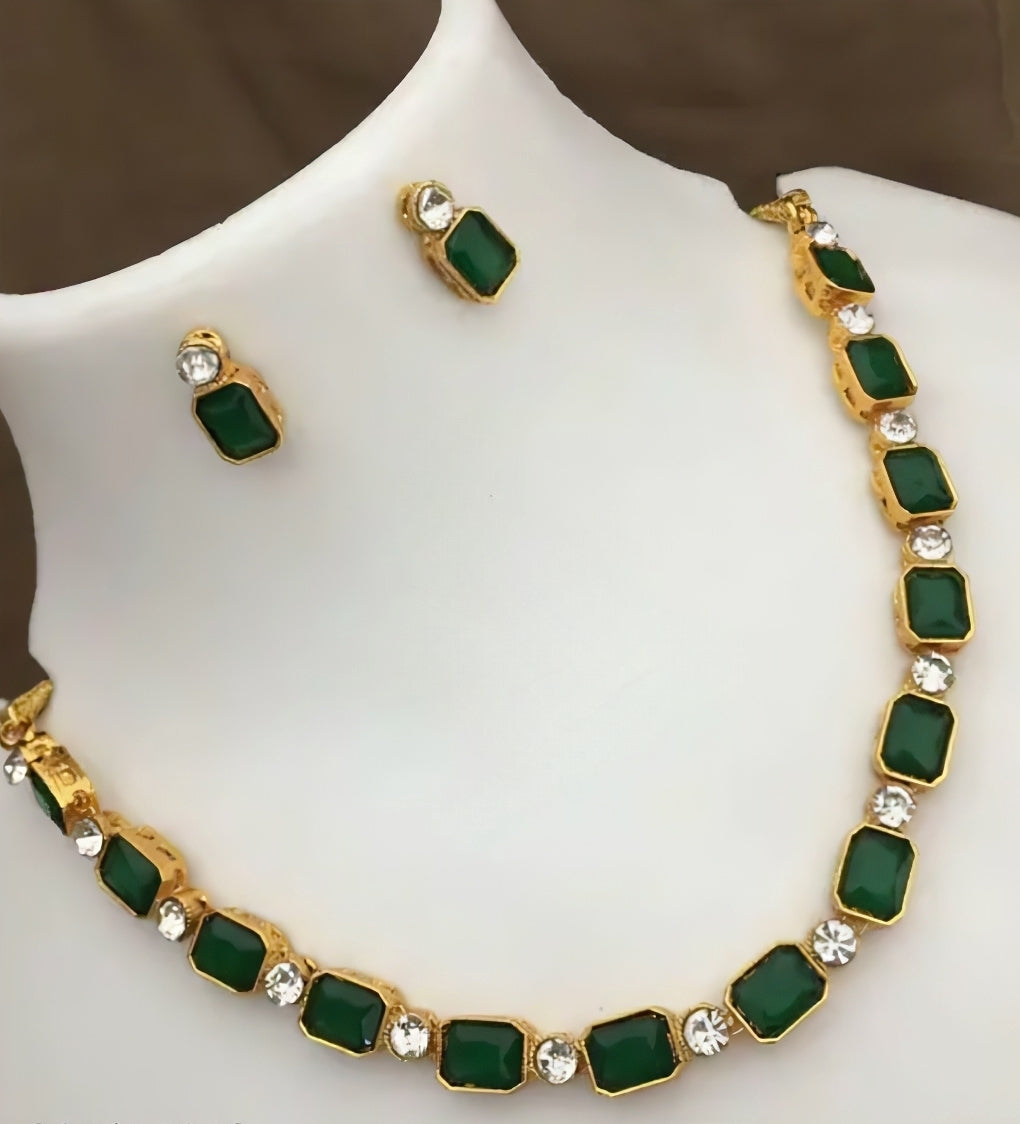 Emerald Ruby Charm Necklace Set