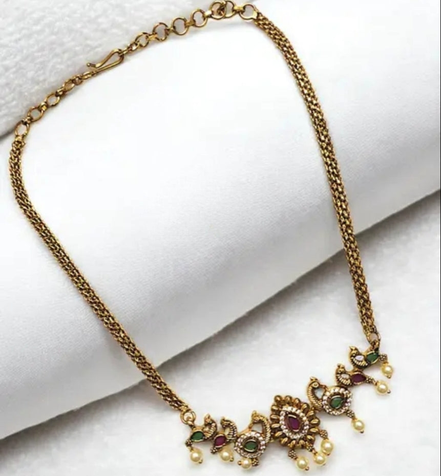 Antique Peacock Charm Necklace