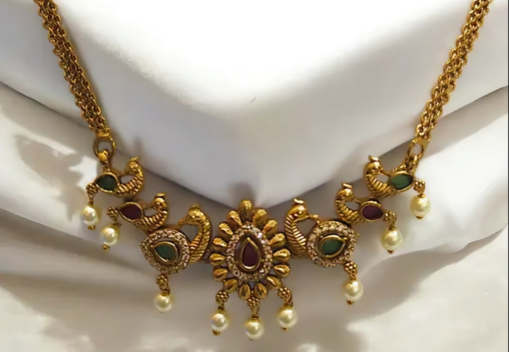 Antique Peacock Charm Necklace
